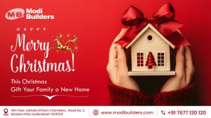 Family celebrating Christmas in their new home by ModiBuilders, symbolizing joy, comfort, and festive homeownership.